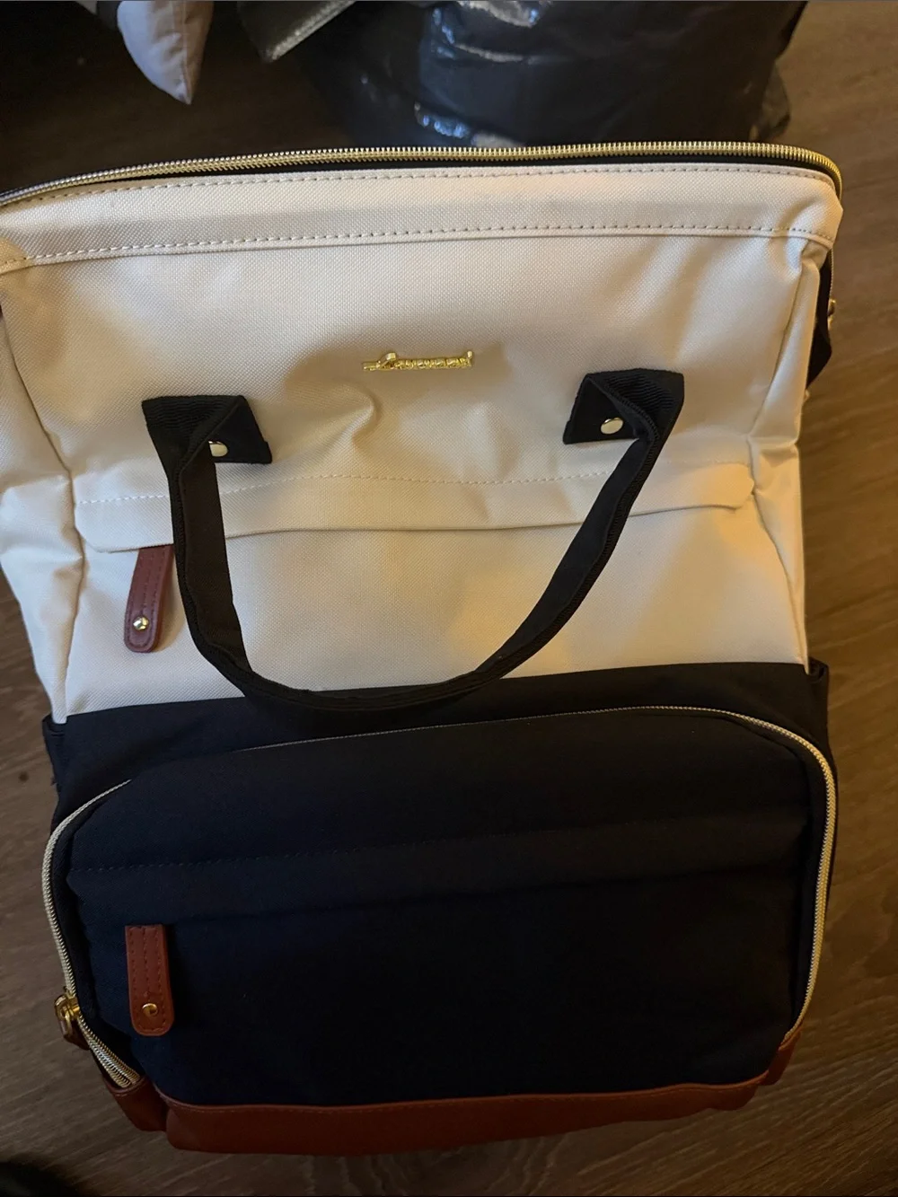 Striped Lined Tote Bag - Black and White Interior